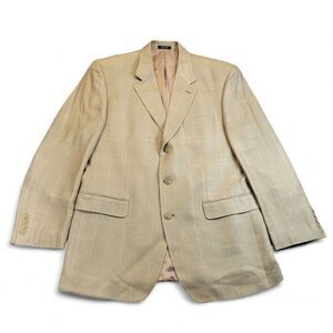 VTG‎ Polo Ralph Lauren 100% Silk Plaid Checks Gold Mens Size 42R Jacket Blazer